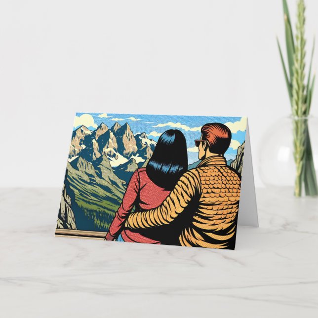 Couple overlooking a Scenic View Anniversary Card (Front)