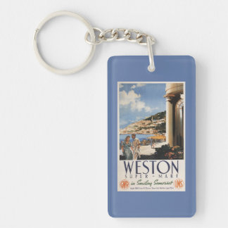 Couple Overlooking Coast Railway Poster Keychain