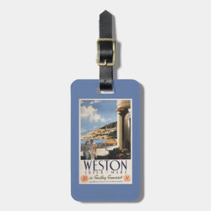 Couple Overlooking Coast Railway Poster Luggage Tag