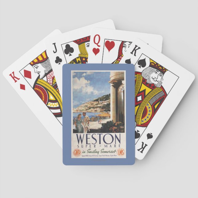 Couple Overlooking Coast Railway Poster Playing Cards (Back)