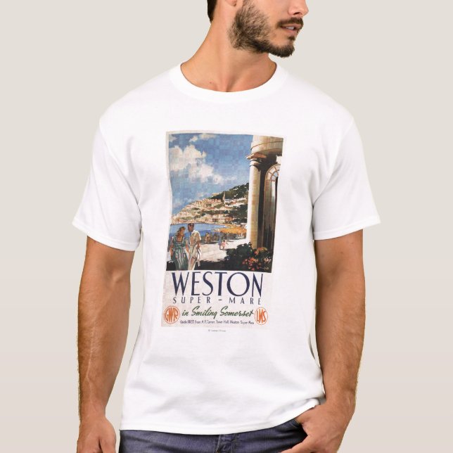 Couple Overlooking Coast Railway Poster T-Shirt (Front)
