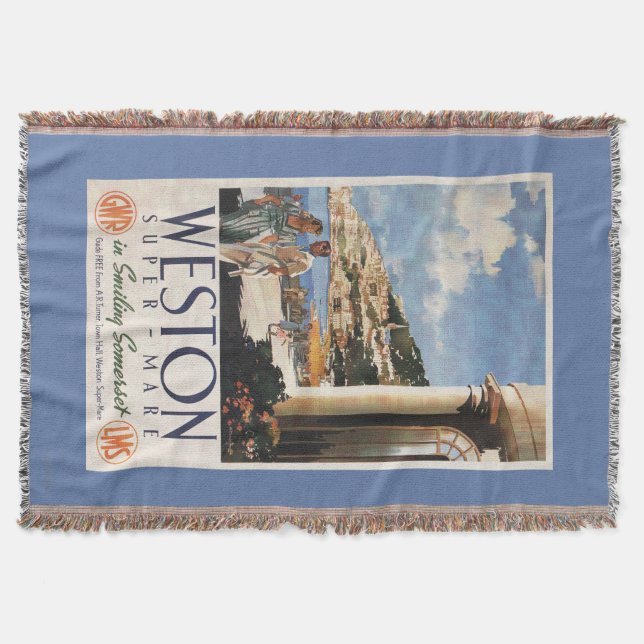 Couple Overlooking Coast Railway Poster Throw Blanket (Front)