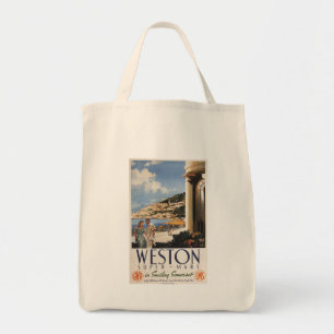 Couple Overlooking Coast Railway Poster Tote Bag