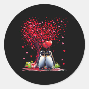 Couple Penguins Cotume Valentine's Day Tree Cute H Classic Round Sticker