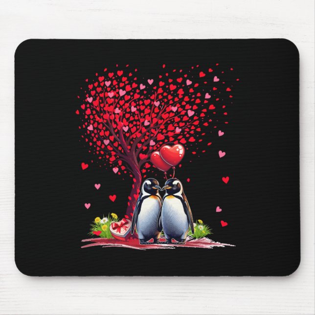 Couple Penguins Cotume Valentine's Day Tree Cute H Mouse Pad (Front)