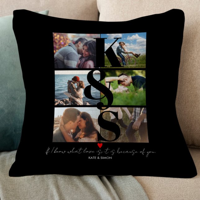 Couple Personalized Photo Collage Custom Quote Throw Pillow (Creator Uploaded)
