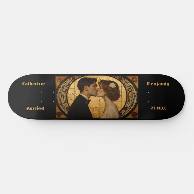 Couple Personnaliser Art Déco Skateboard (Horz)