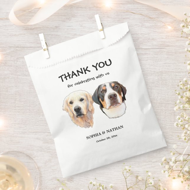 Couple Pet Hand Drawing Personalized Thank You Favour Bag (Clipped)