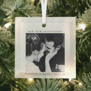 Couple Photo Anniversary Keepsake Christmas Gift Glass Ornament