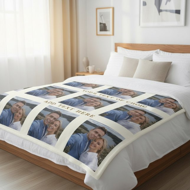 Couple Photo Collage Beige Fleece Blanket (Creator Uploaded)