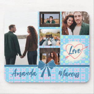 Couple Photo Collage Love Blue Pattern Mouse Pad