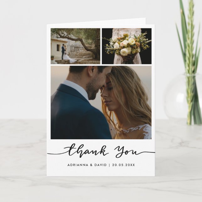 Couple Photo Collage Wedding Thank You Script Card (Front)