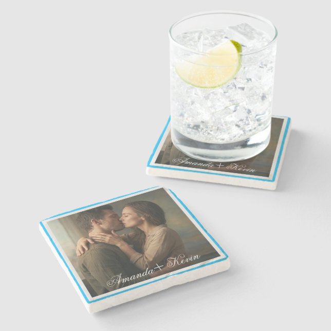 Couple Photo & Custom Name Stone Coaster (Side)