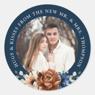 Couple photo customizable wedding thank you favour classic round sticker