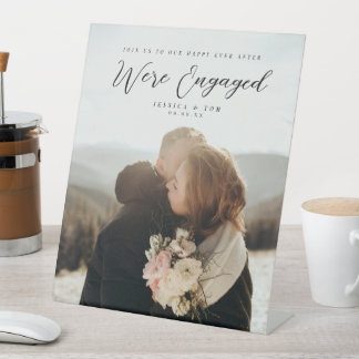 Couple Photo Engagement Party Welcome Acrylic Pedestal Sign