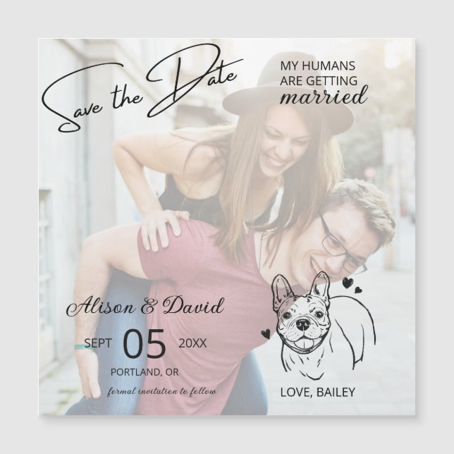 Couple Photo French Bulldog Wedding Save the Date Magnetic Invitation (Front)