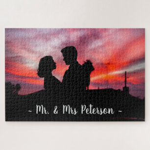 Couple Photo Fun Game Night Personalize Name Jigsaw Puzzle