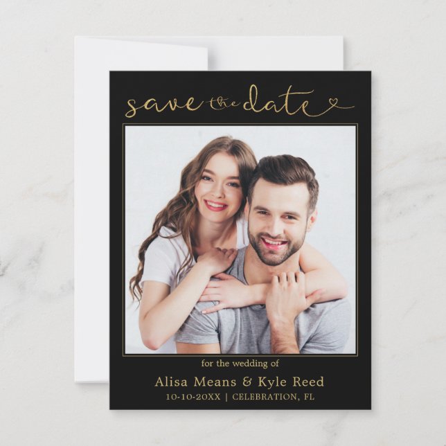 Couple Photo Gold Save the Date Announcement (Front)