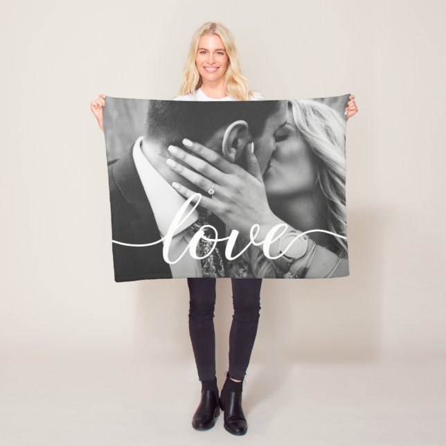 Couple Photo handlettering Love Personalized Fleece Blanket (In Situ)