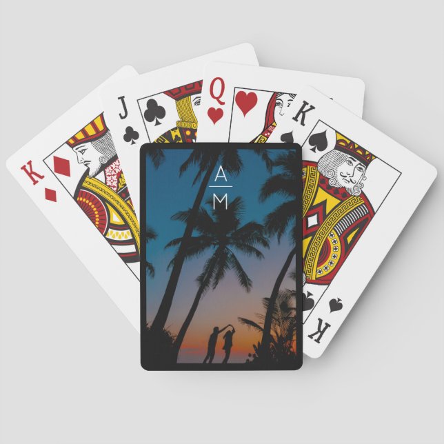 Couple Photo Initials Monogram Retro Playing Cards (Back)