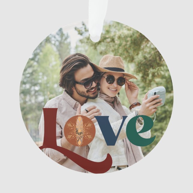 Couple photo love script personalized  ornament (Front)