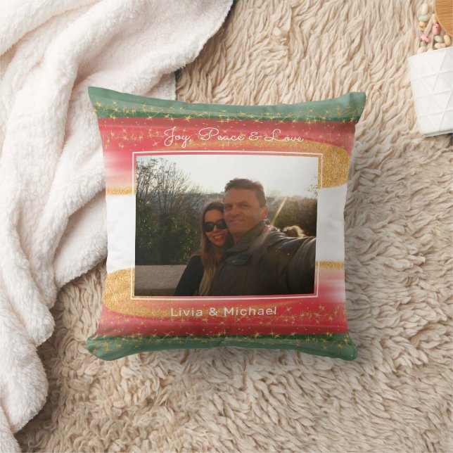 Couple Photo Merry Christmas  Throw Pillow (Blanket)