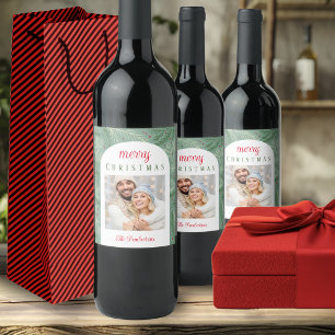 couple Photo Merry Christmas  Wine Label