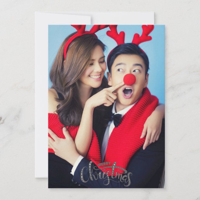 Couple Photo Merry Christmas with Custom Back Text Holiday Card (Front)