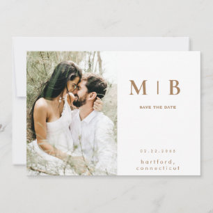 Couple Photo Monogram Gold & White Save the Date Invitation