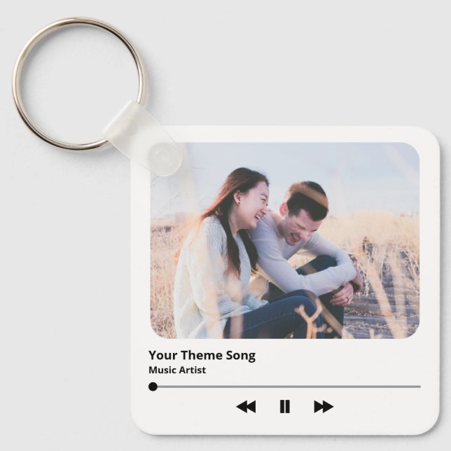 Couple Photo Music Plaque Favourite Song QR Code  Keychain (Front)