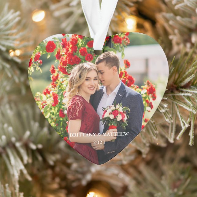 Couple Photo Names and Year Heart Ornament (Tree)