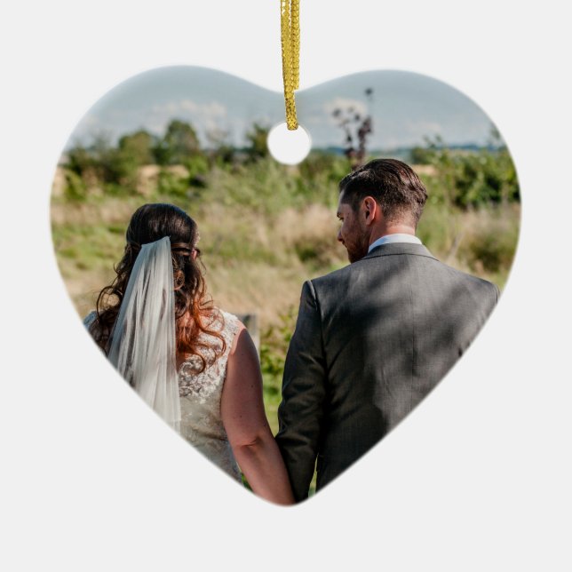 Couple Photo Quote Who You Have Beside You Heart Ceramic Ornament (Front)