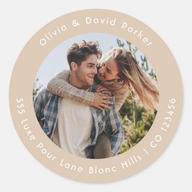 Couple Photo  Return Address Classic Round Sticker (Front)