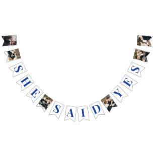 Couple Photo Royal Blue Bridal Shower Bunting Flags