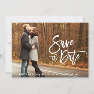 Couple Photo Save The Date Brush Script Card