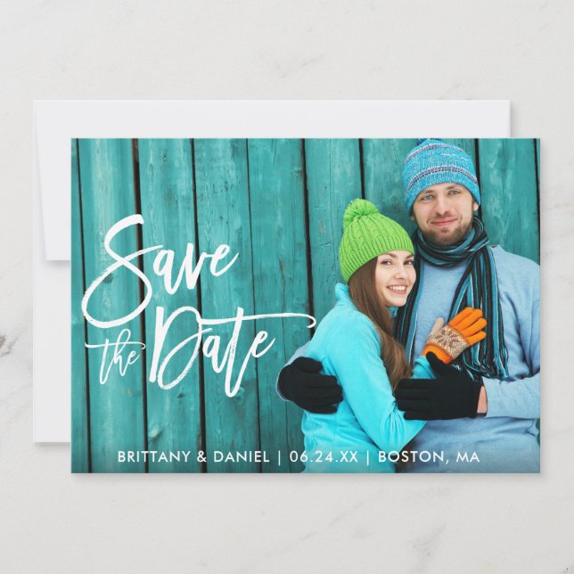 Couple Photo Save The Date Brush Script Card W (Front)