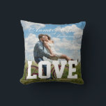 Couple Photo Simple Love Add Name Text and Message Throw Pillow<br><div class="desc">Love Couple Photo Throw Pillow. Searching for the ideal couple pillow? This pillow is customizable you can add two different photos, the couple names, a short text, and a loving word like "amor", Showcase your favourite wedding photos, imagine resting your head on this pillow full of romance, one of a...</div>