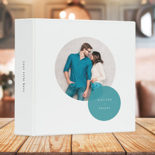 Couple Photo Teal Circle Modern Minimal White Binder