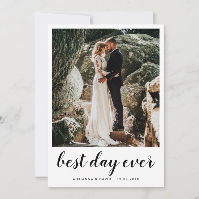 Couple Photo Wedding Best Day Ever Modern Script Thank You Card (Front)