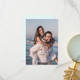 Couple Photo Wedding Ice Blue Blank Thank You Card