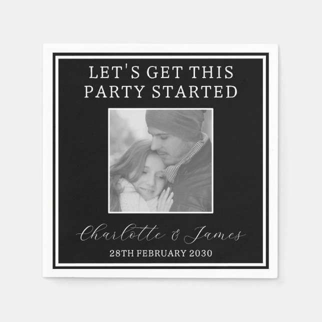 Couple Photo Wedding Reception Black And White Napkin (Front)
