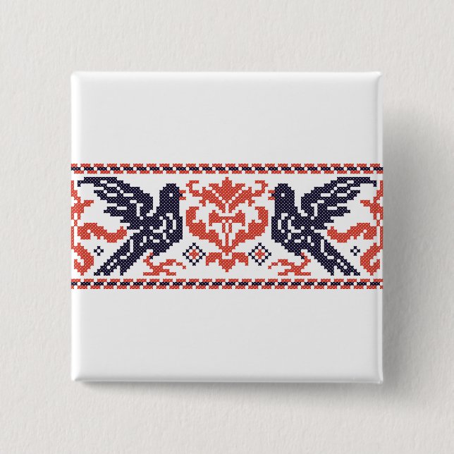 Couple pigeons 2 inch square button (Front)