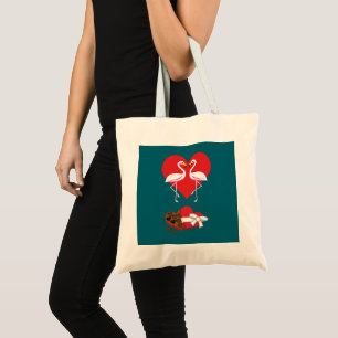Couple Pink Flamingo and a Box of Chocolate  Tote Bag