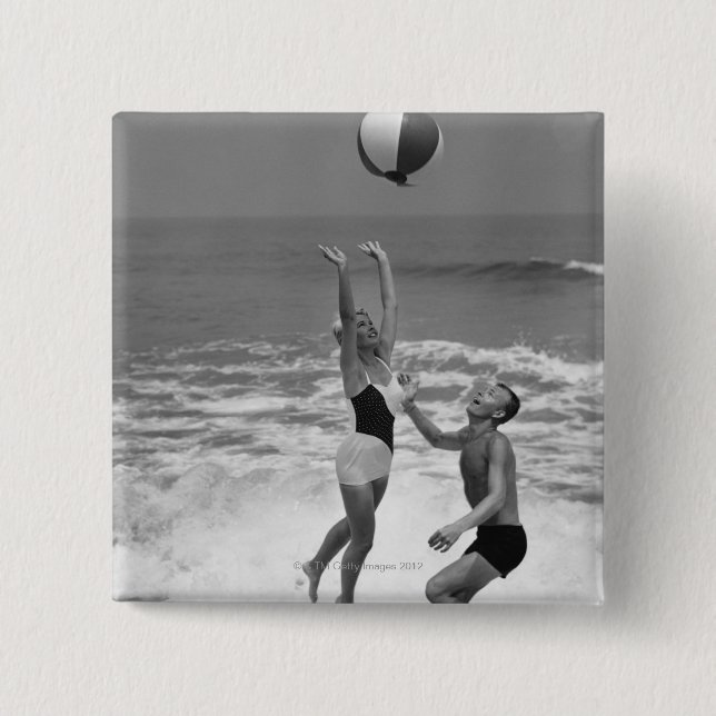 Couple Playing with a Beachball 2 Inch Square Button (Front)
