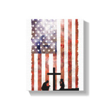 Couple Praying at Cross. Flag, Jesus Background