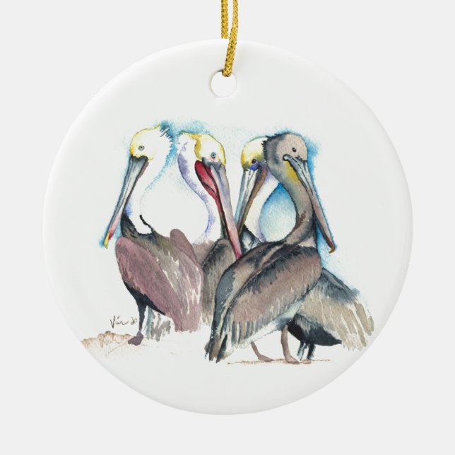 Couple Premier Ornement de Noël Pélicans (Devant)