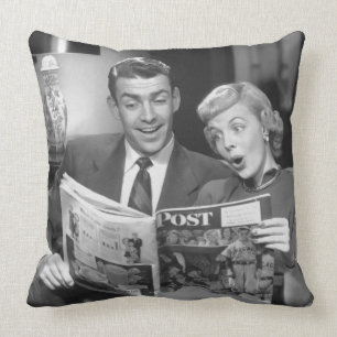 Couple Reading Magazine Throw Pillow