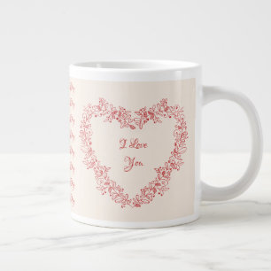 Couple Red Heart Elegant Modern Valentines Day Large Coffee Mug