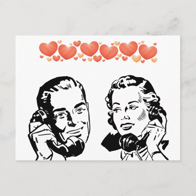 COUPLE RÉTRO AMOUREUX AU TÉLÉPHONE À CADRAN CARTE  (Devant)