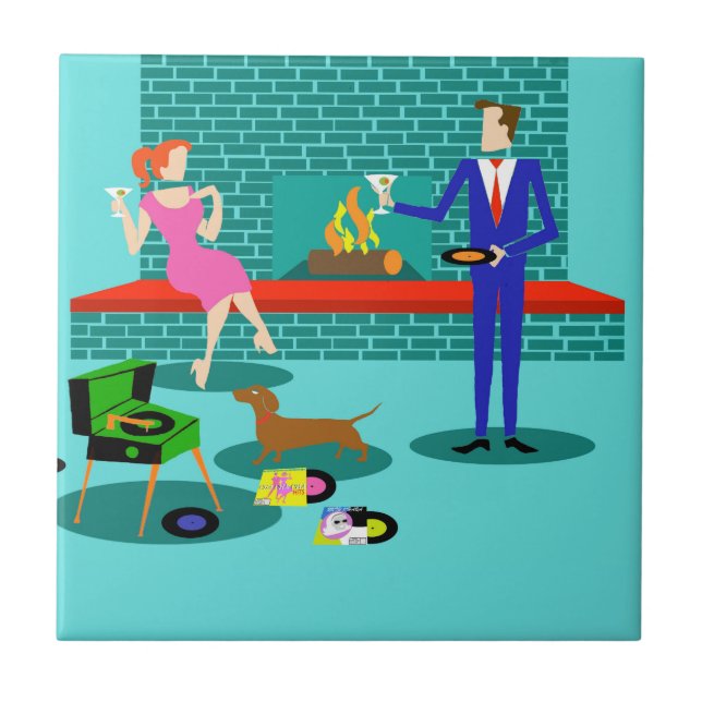 Couple rétro avec carreaux en céramique de chien (Devant)